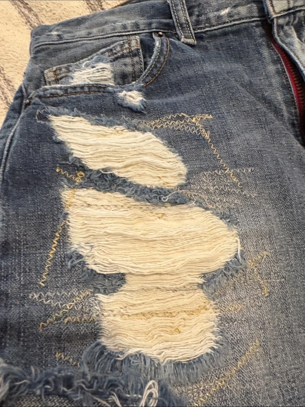 Free People Distressed Embroidered Jean Shorts Size 25 Cutoff Denim